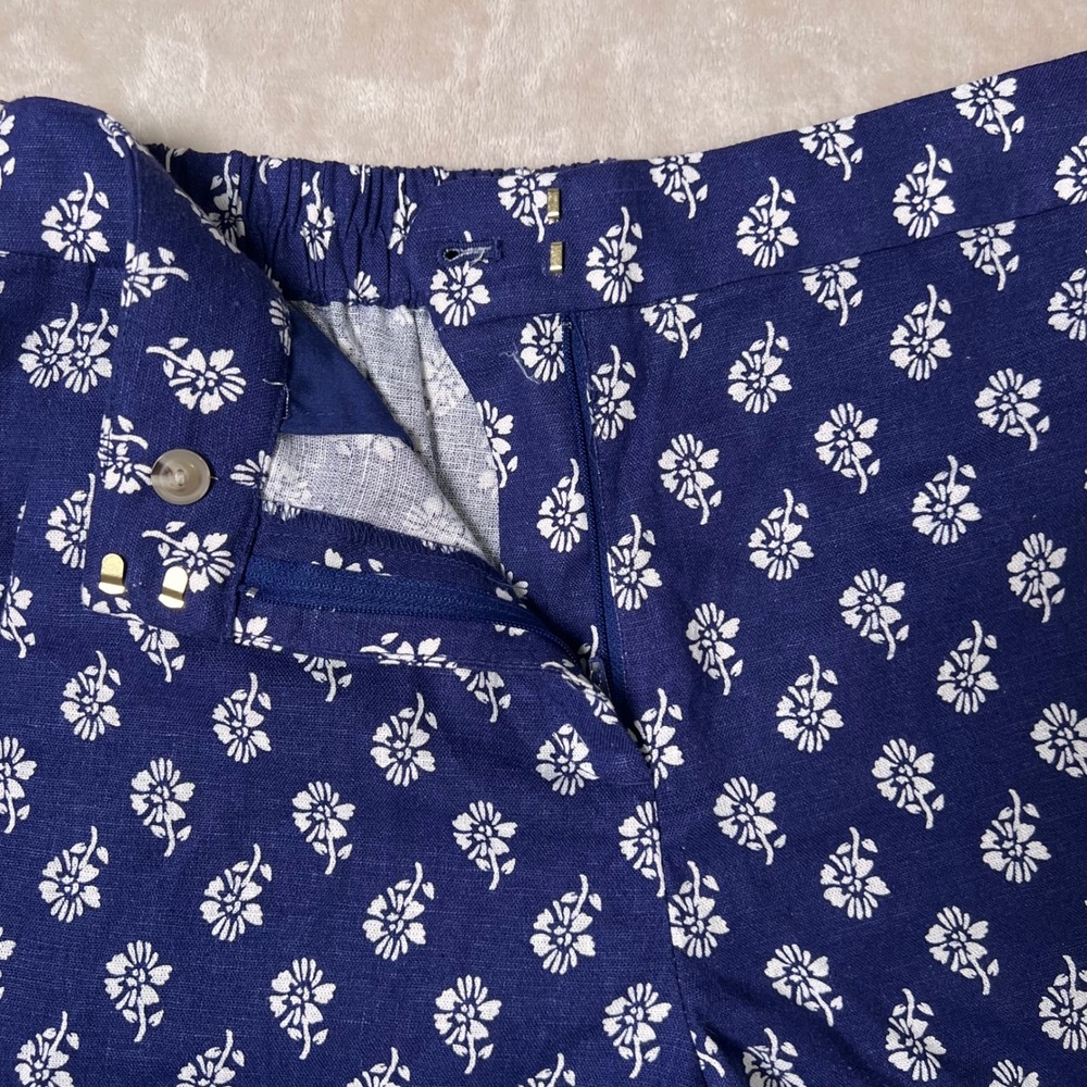 J.Crew Floral Linen Blend Shorts Womens 0 Navy Blue Resort Coastal EUC - Picture 4 of 7